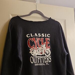 Classic Cycle Motorcycle 🏍️ Black Sweatshirt 🐈‍⬛ Off The Shoulder medium 🔉 fl
